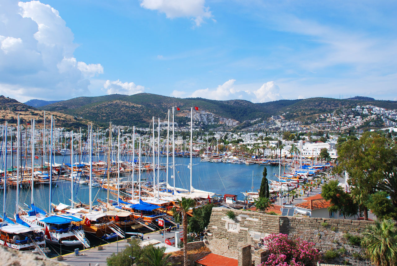 Bodrum marina with many boats and yachts offering boat trips