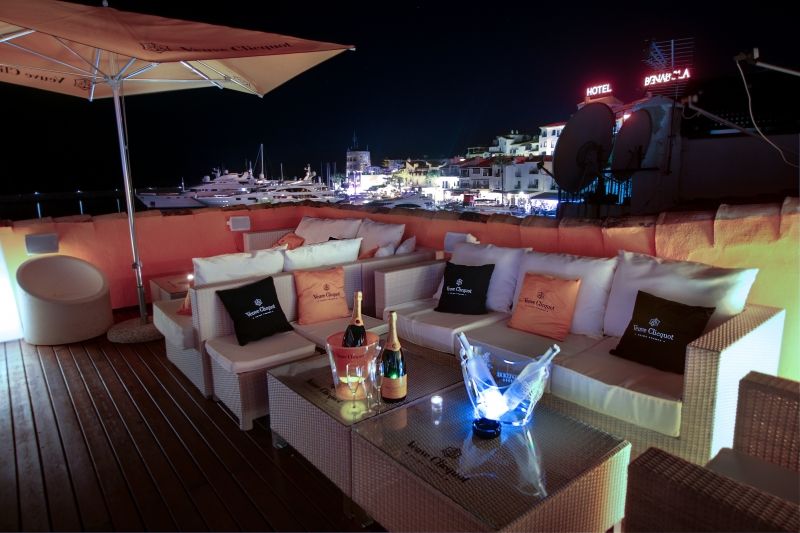 News Cafe in Puerto Banus, showing the rooftop terrace with stunning views