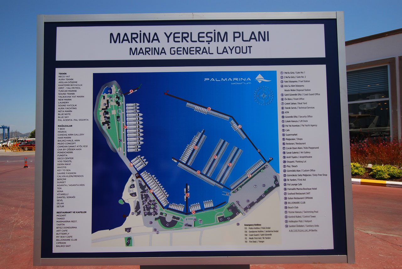 Palmarina Bodrum, sign showing the layout of the new marina