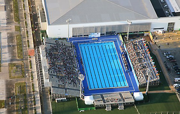 Inacua Aquatic Centre in Malaga, aerial photograph showing the Olympic size pool - photo courtesy of www.visitcostadelsol.com
