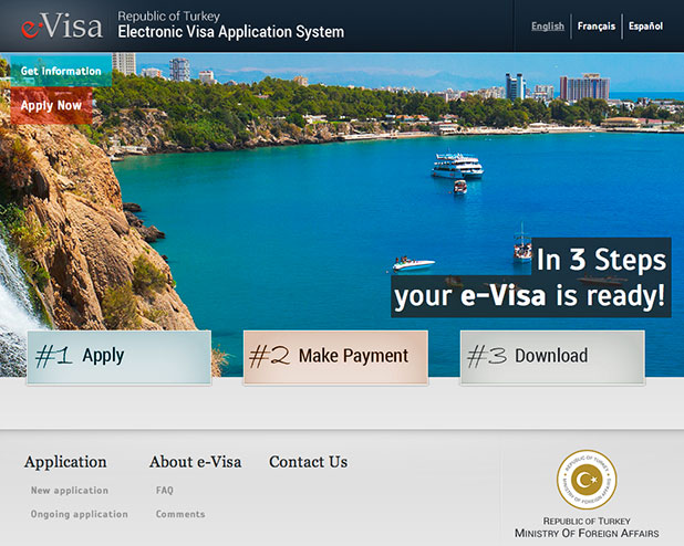 A screen capture of the official Government website to apply of your visa at www.evisa.gov.tr