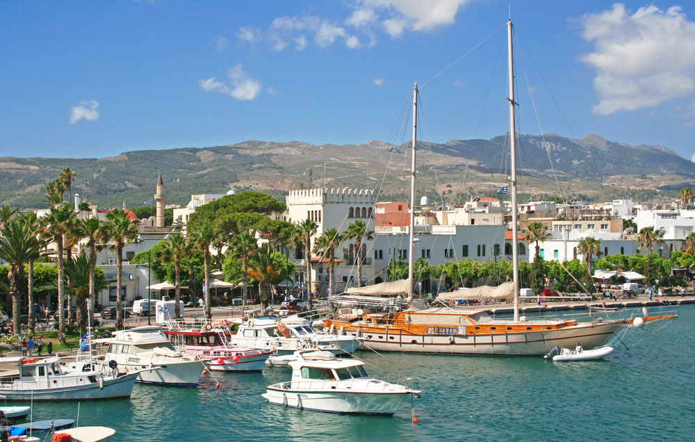 Island of Kos, showing the harbour and yachts