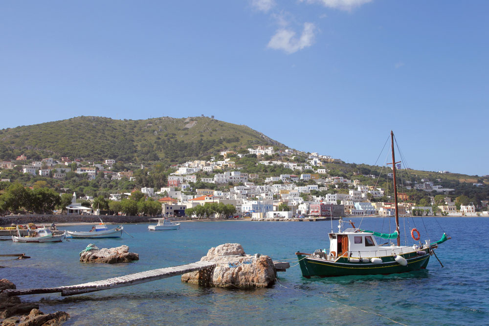Leros Island showing fishing boats in the harbour of Agia Marina