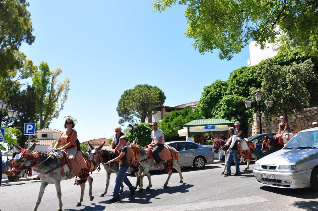 Tourists enjoying the burro taxis ride in Mijas