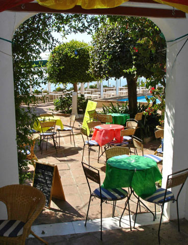 Oscars Tapas Bar terrace which overlooks the Mediterranean Sea, a great place to enjoy tapas