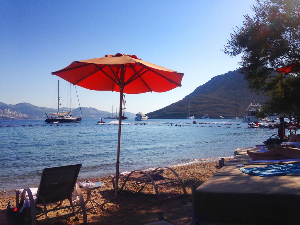 Xuma Beach Club in Yalikavak, showing the sea views from your sunlounger