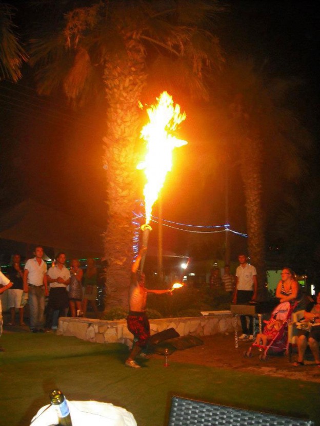 Sofis Restaurant in Yalikavak, fire breathing entertainment on the beach