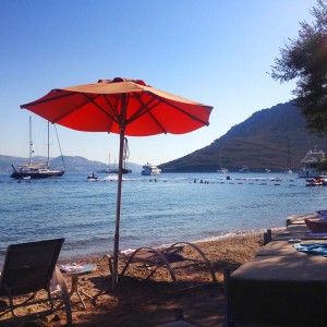 Xuma Beach Club in Yalikavak, showing the sea views from your sunlounger